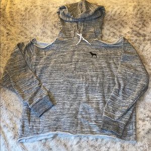 PINK cold shoulder crop hoodie